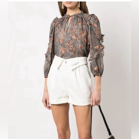 NWOT Ulla Johnson Manet Cotton Ruffle Floral Blouse Aegean Blue Sz 8 Medium - Picture 3 of 15